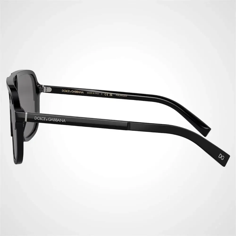New Dolce & Gabbana Sunglasses Polarized Black Aviator Pilot Silver Metal